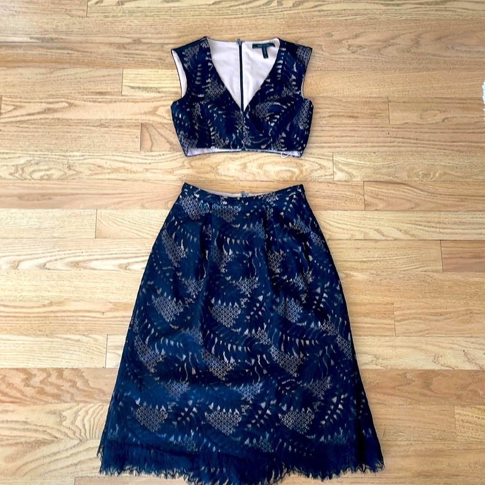 BCBG Maxazria high waisted 2 piece evening dress